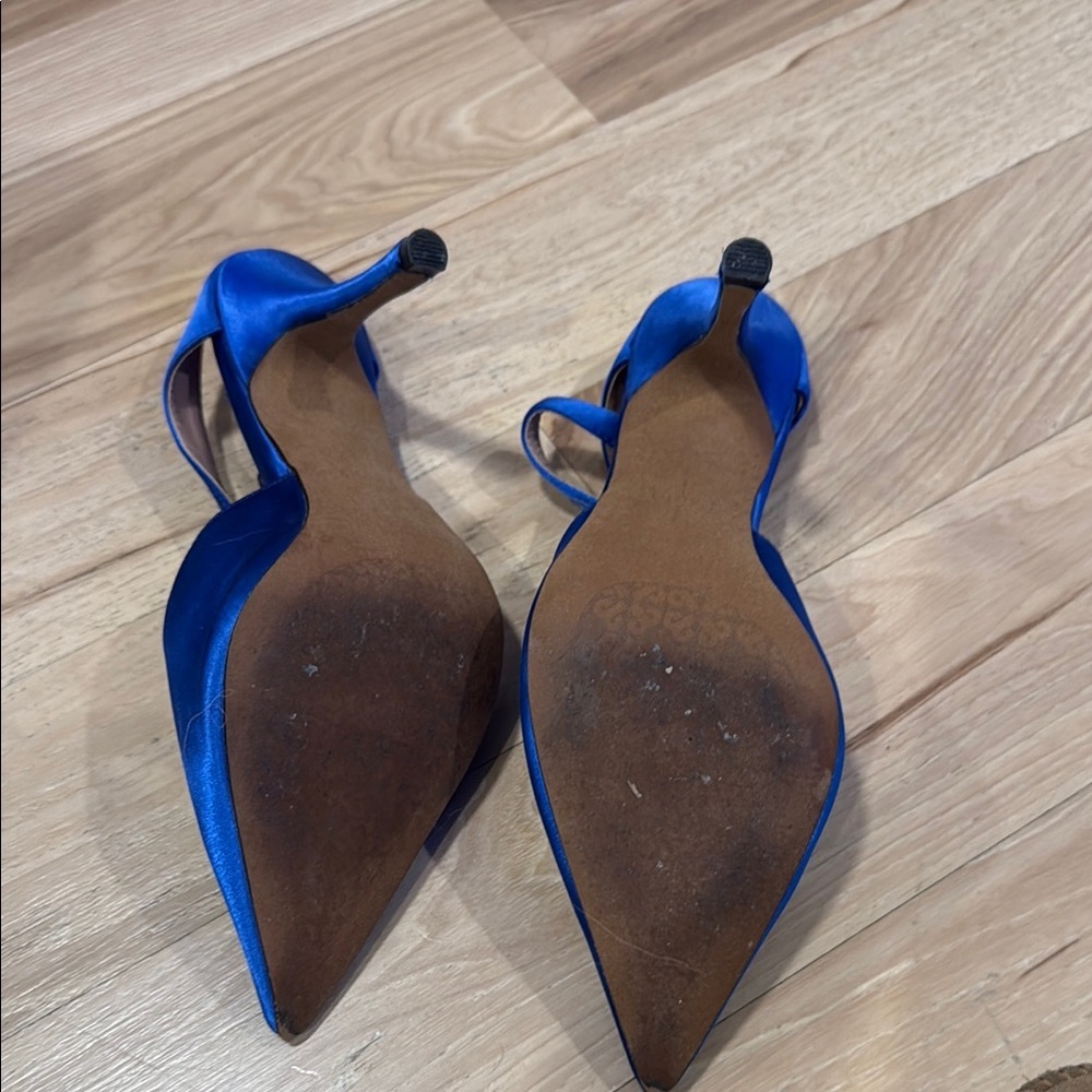 Paolo Blue Satin Stiletto Heels with Ankle Strap - Picture 3 of 3
